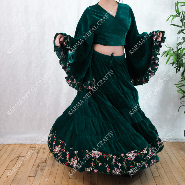 Velvet Whimsy Skirt Set with Hand Embroidery