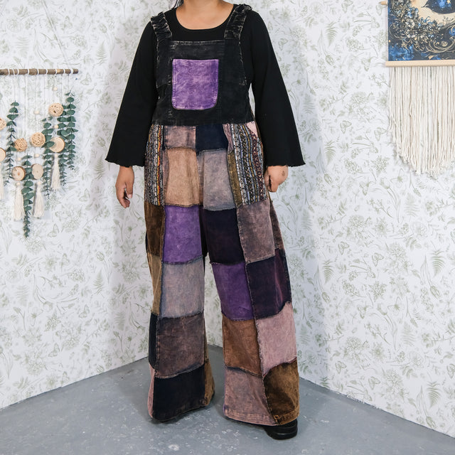 Patchwork Corduroy Wide Leg Jumpsuit