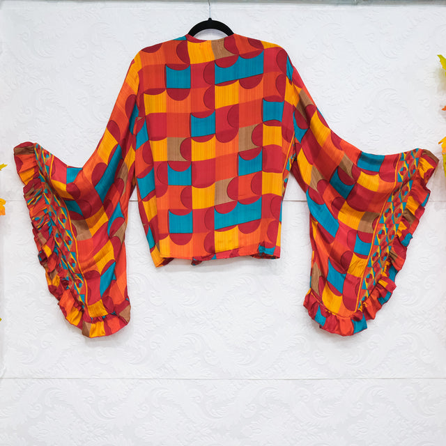 Retro Boho Ruffle Sleeve Top