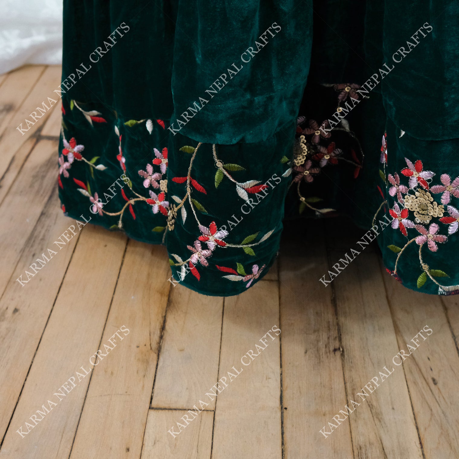 Velvet Whimsy Skirt Set with Hand Embroidery