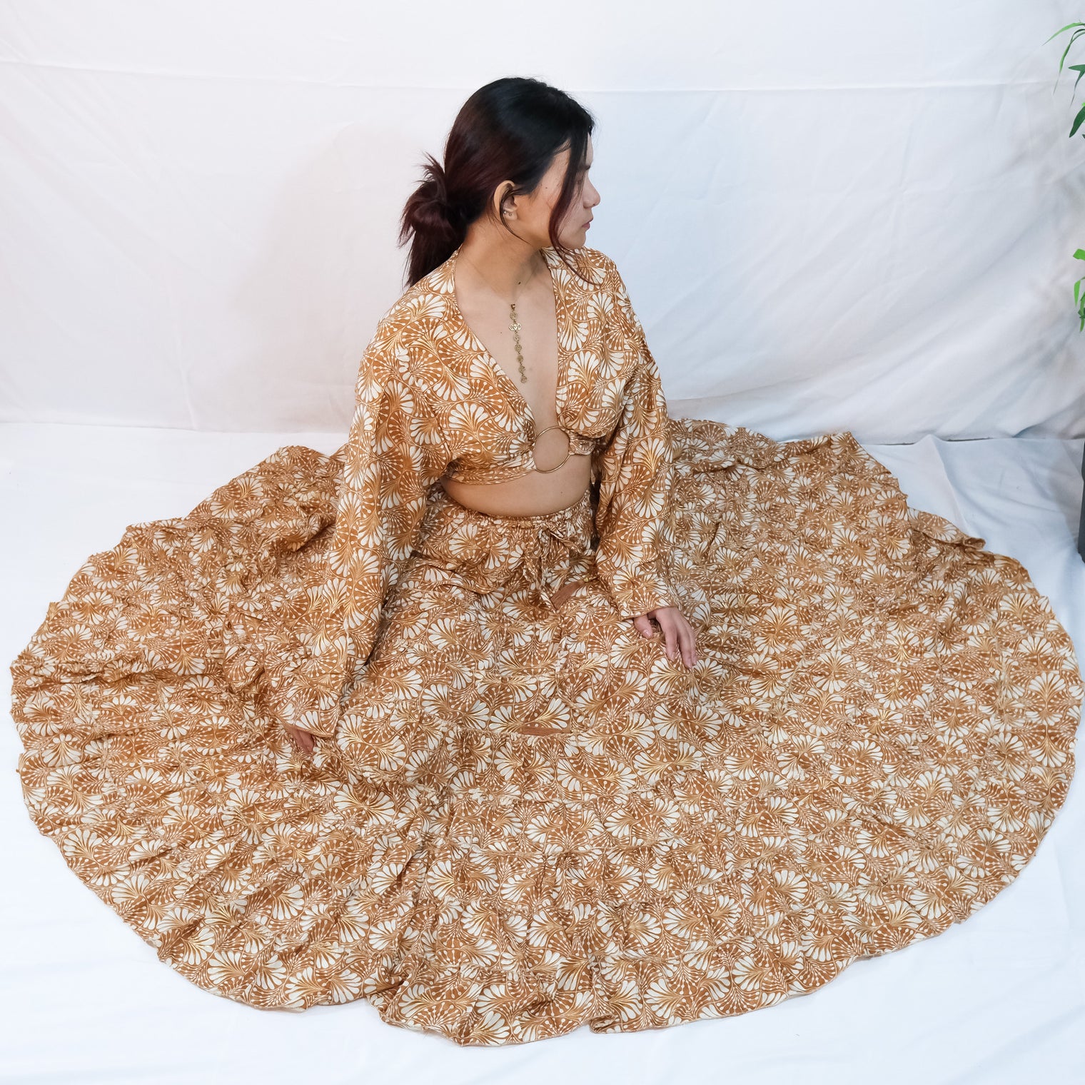 Willow Whisper Skirt with Ruffle Sleeve Top