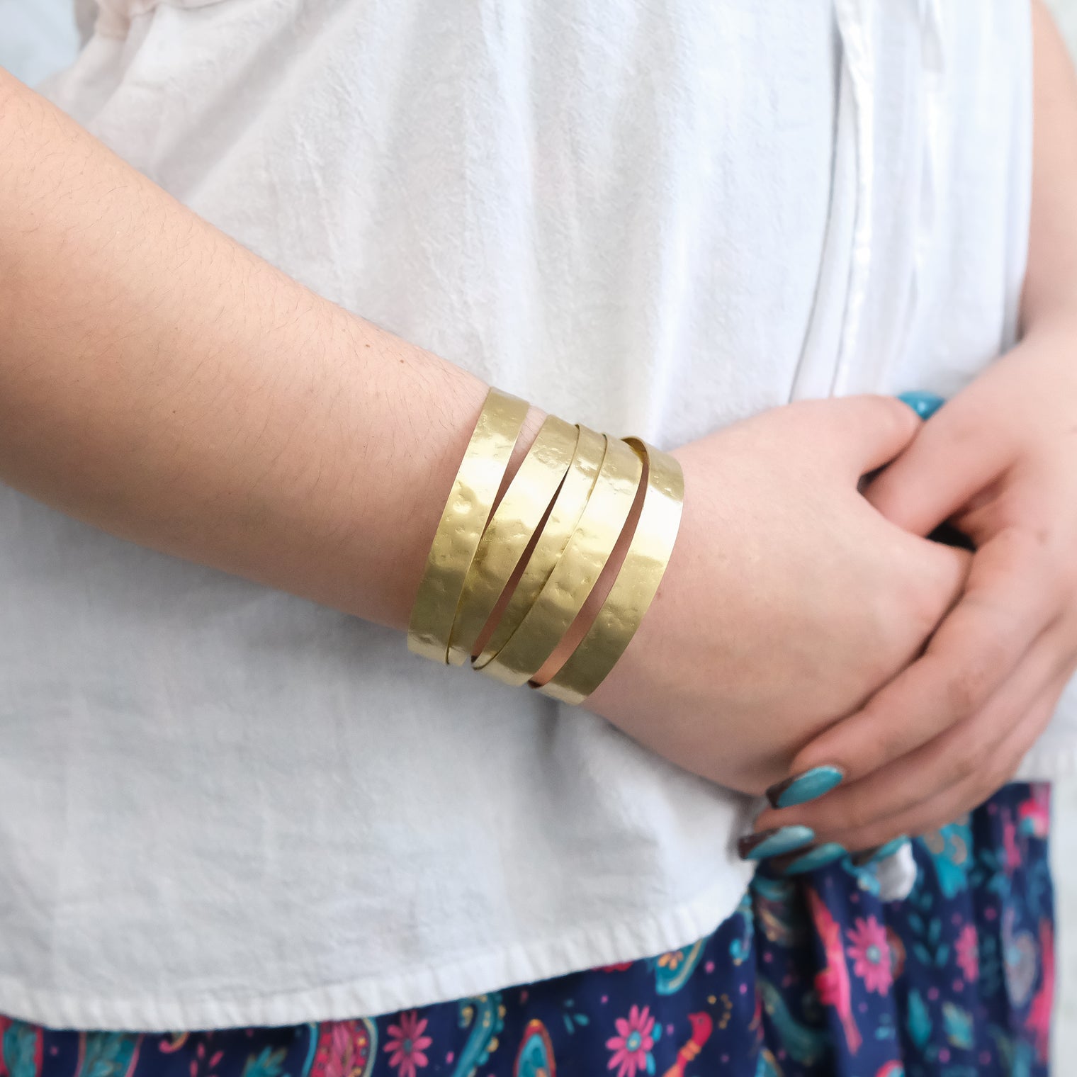 Adjustable Hammered Spiral Cuff Bracelet