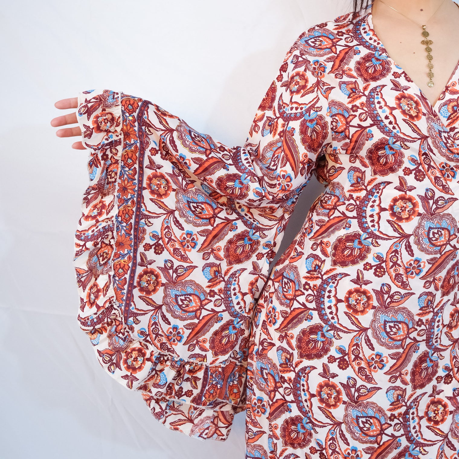 Long Boho Wrap Dress with Ruffles