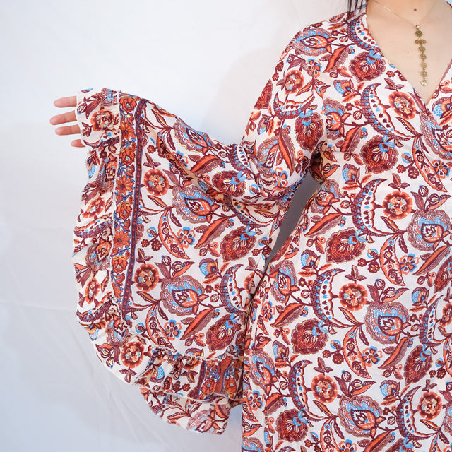 Long Boho Wrap Dress with Ruffles