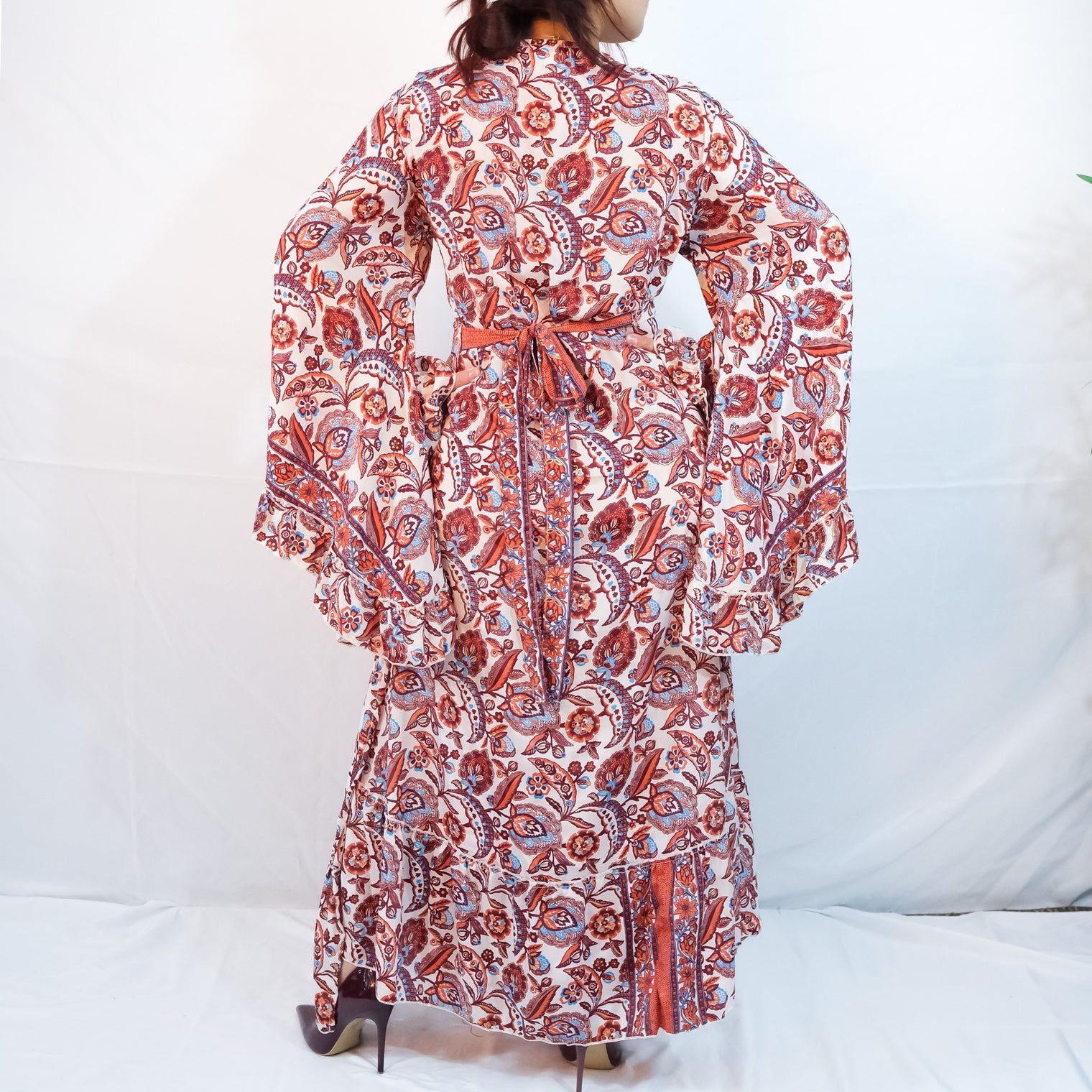 Long Boho Wrap Dress with Ruffles