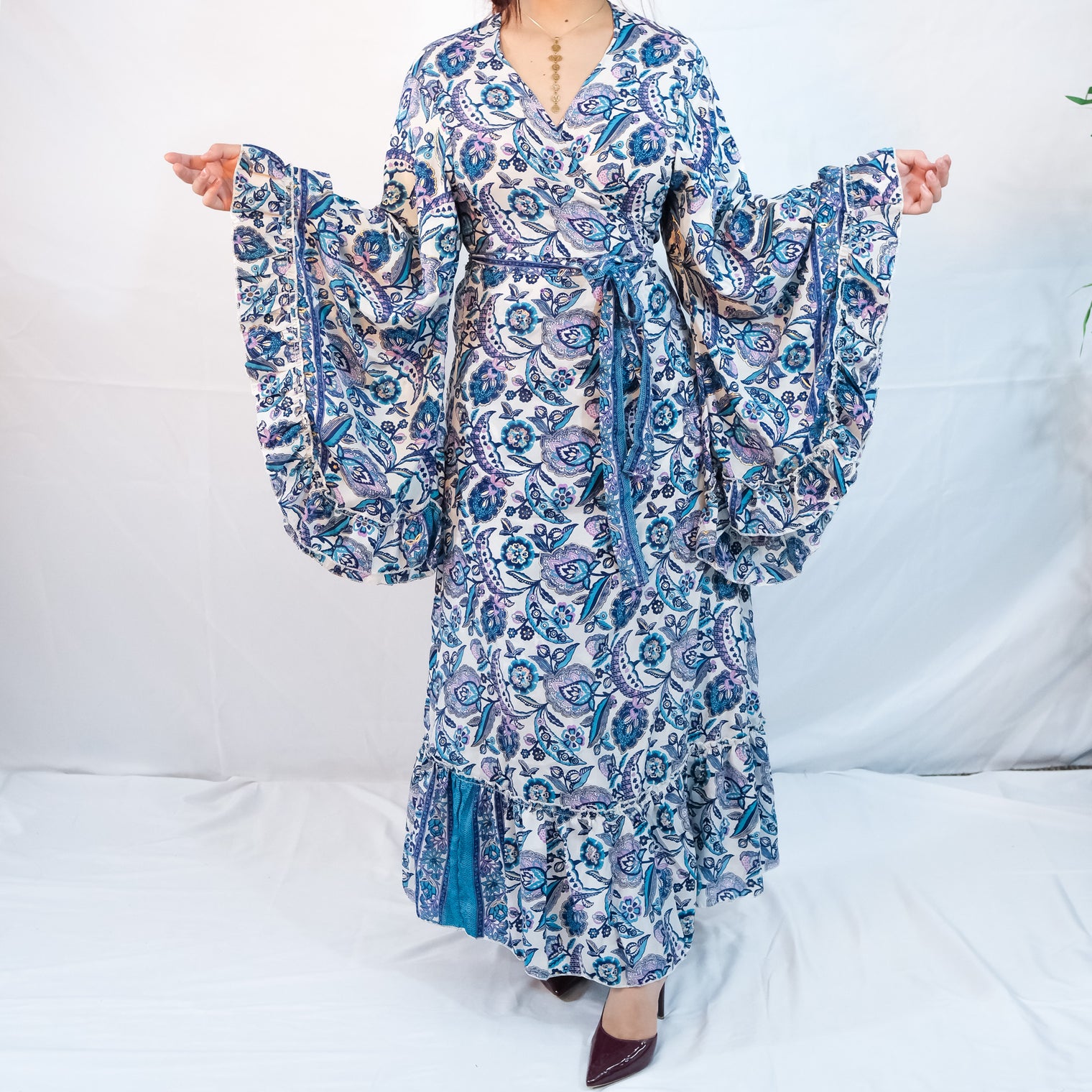 Long Boho Wrap Dress with Ruffles