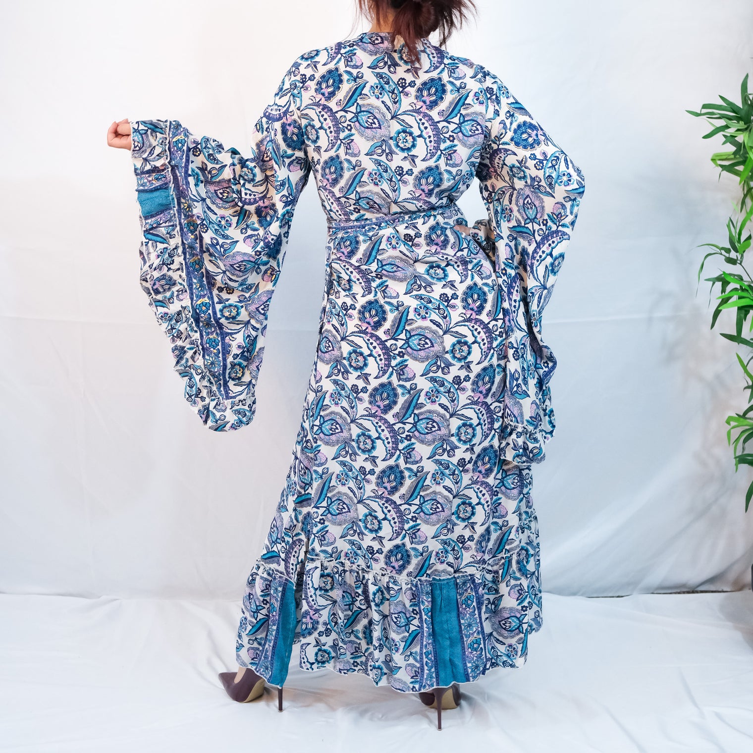 Long Boho Wrap Dress with Ruffles