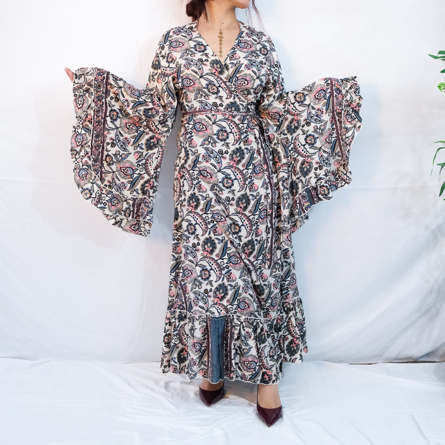 Long Boho Wrap Dress with Ruffles