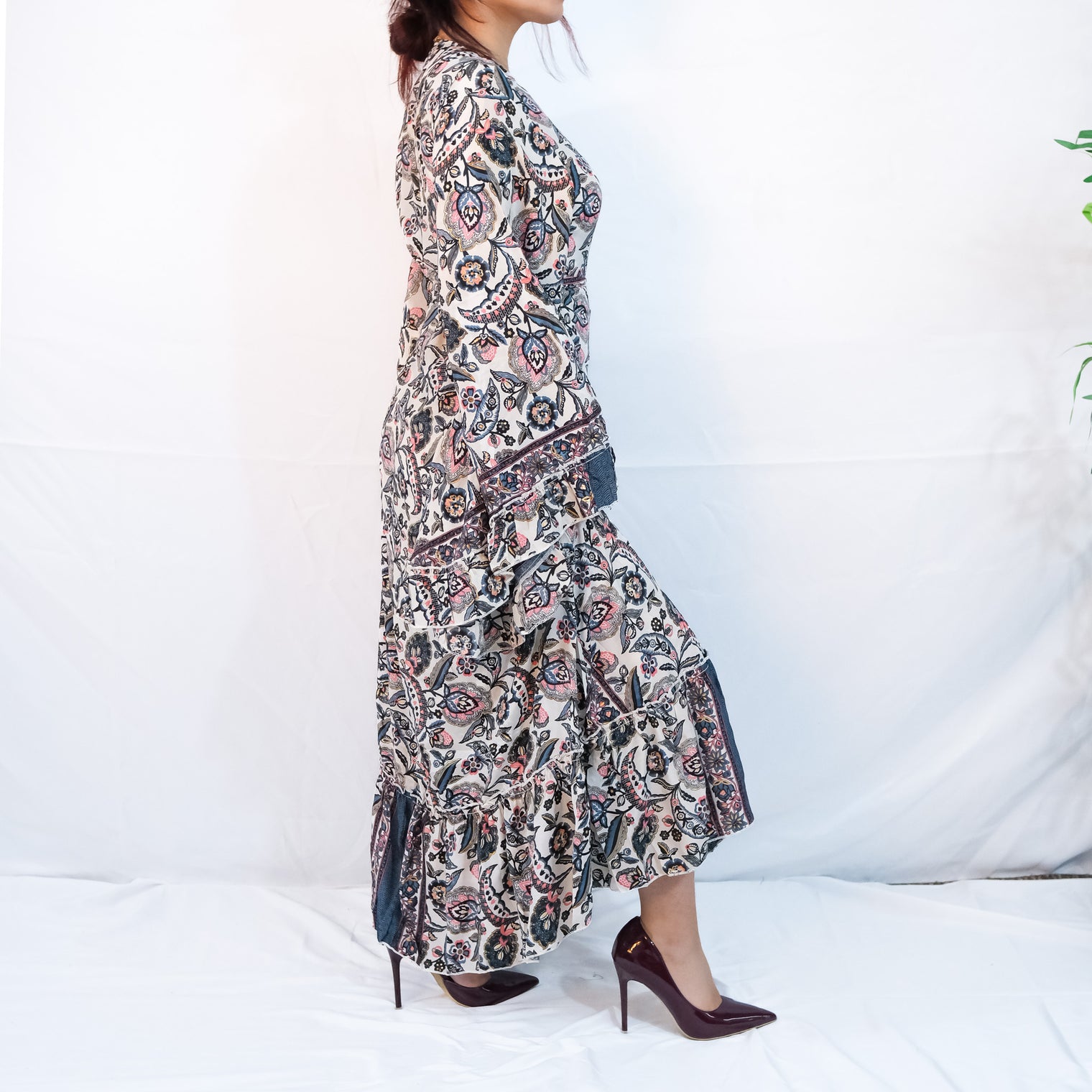 Long Boho Wrap Dress with Ruffles