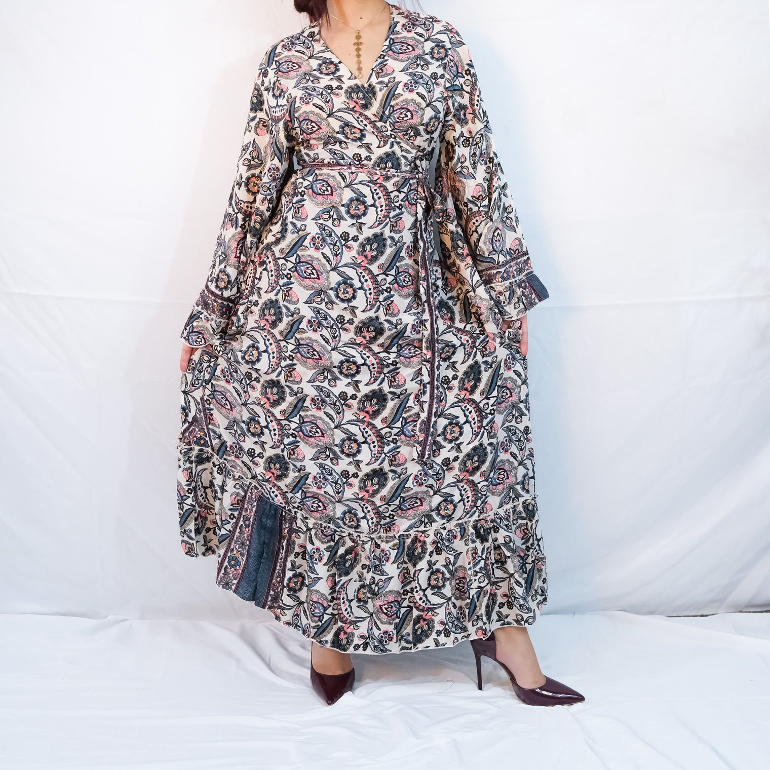 Long Boho Wrap Dress with Ruffles