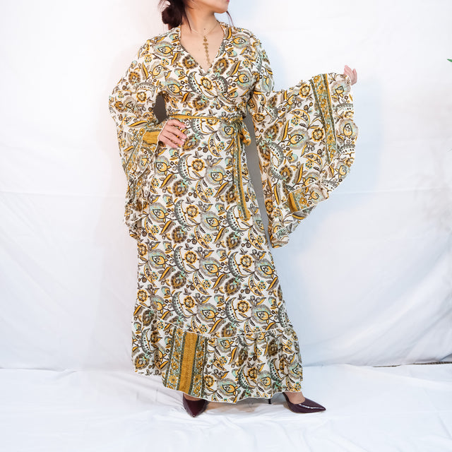 Long Boho Wrap Dress with Ruffles