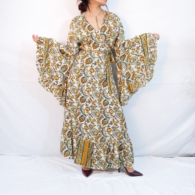 Long Boho Wrap Dress with Ruffles