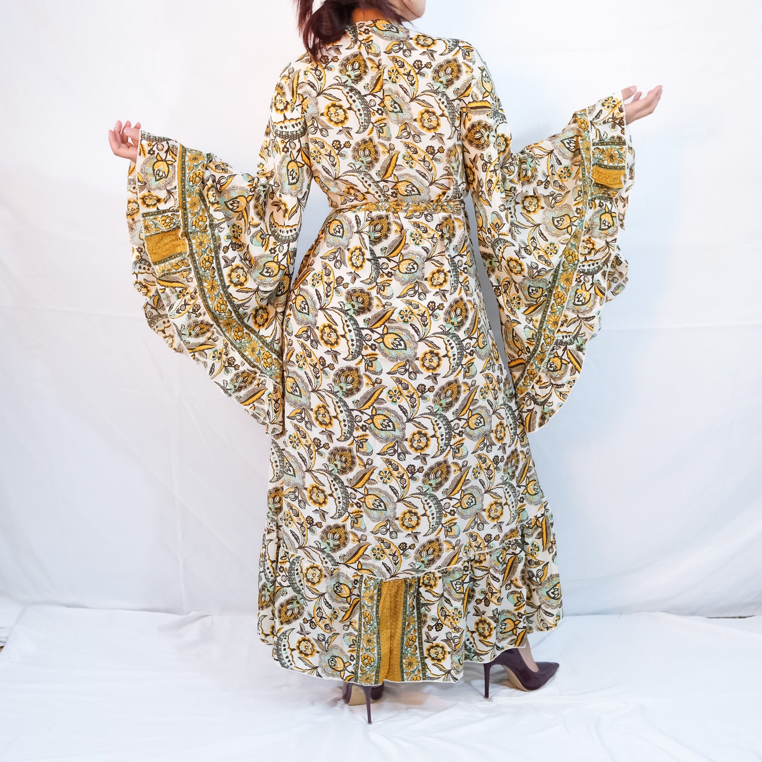 Long Boho Wrap Dress with Ruffles