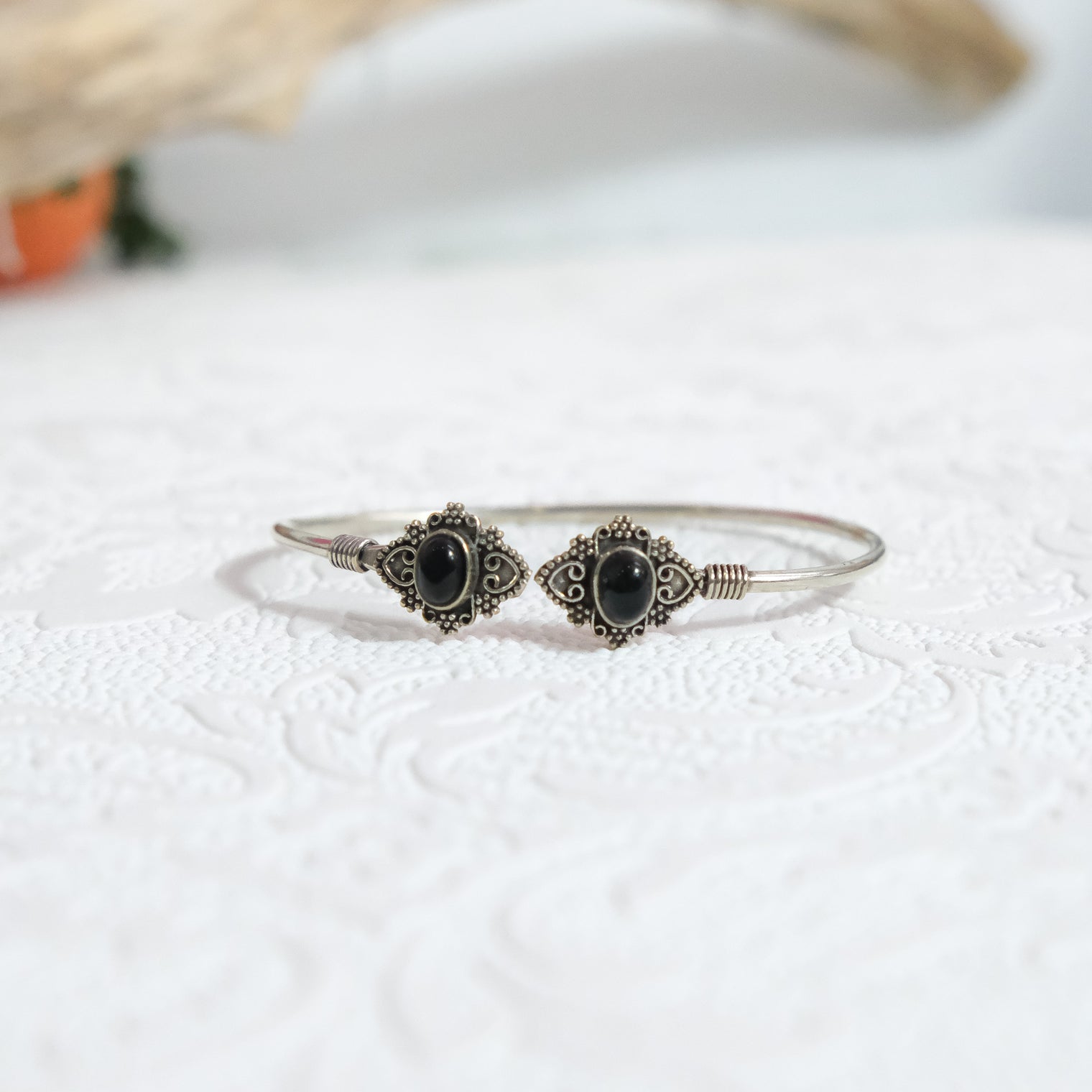 Moonlight Filigree Gemstone Cuff Bracelet