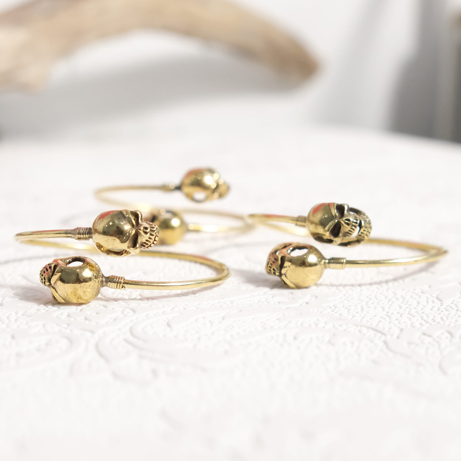 Gothic Skull Adjustable Brass Bangle