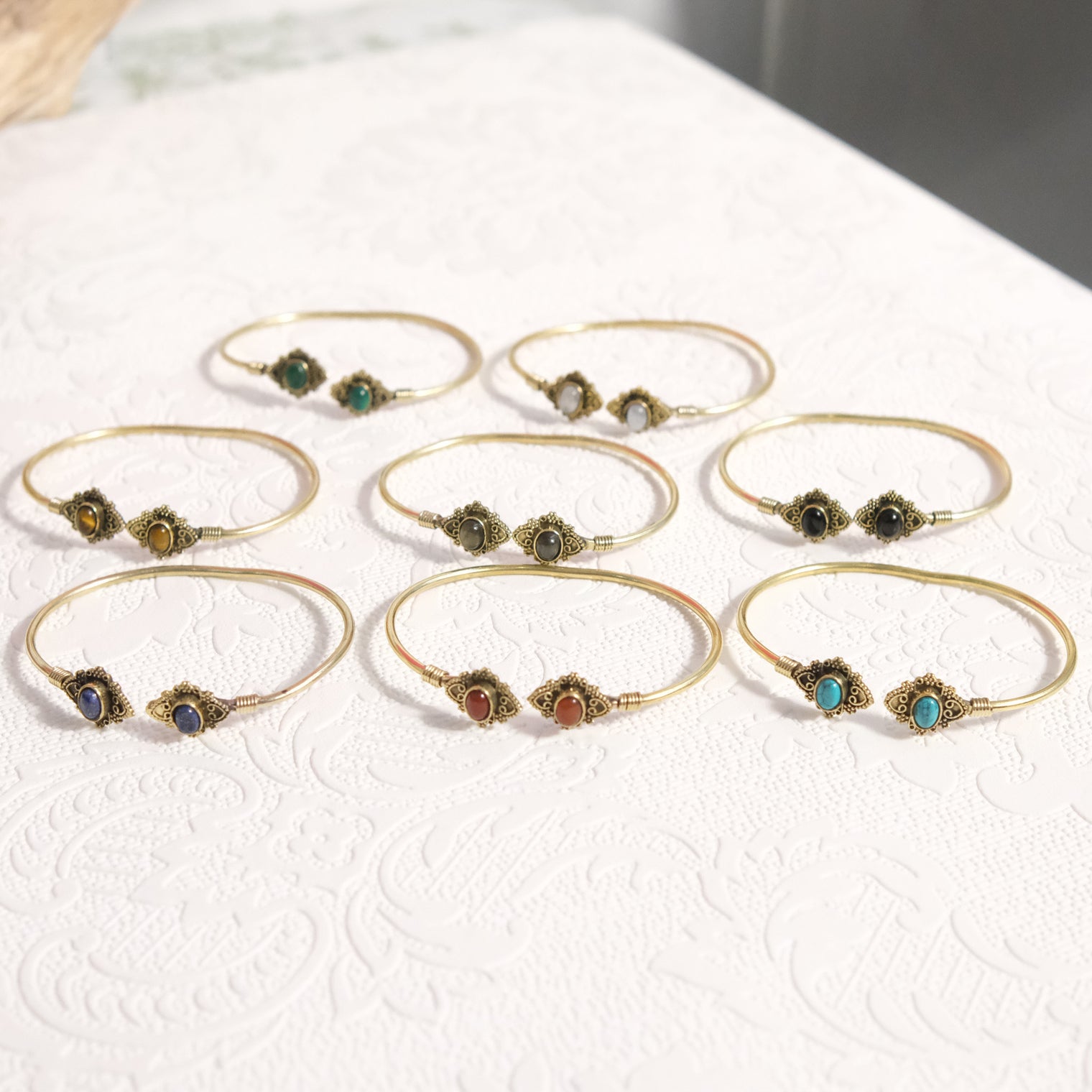 Mystic Lotus Gemstone Cuff Bracelet