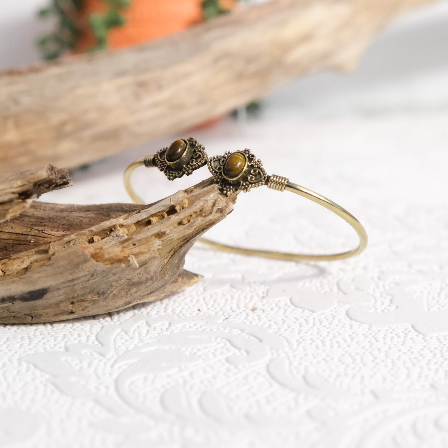 Mystic Lotus Gemstone Cuff Bracelet