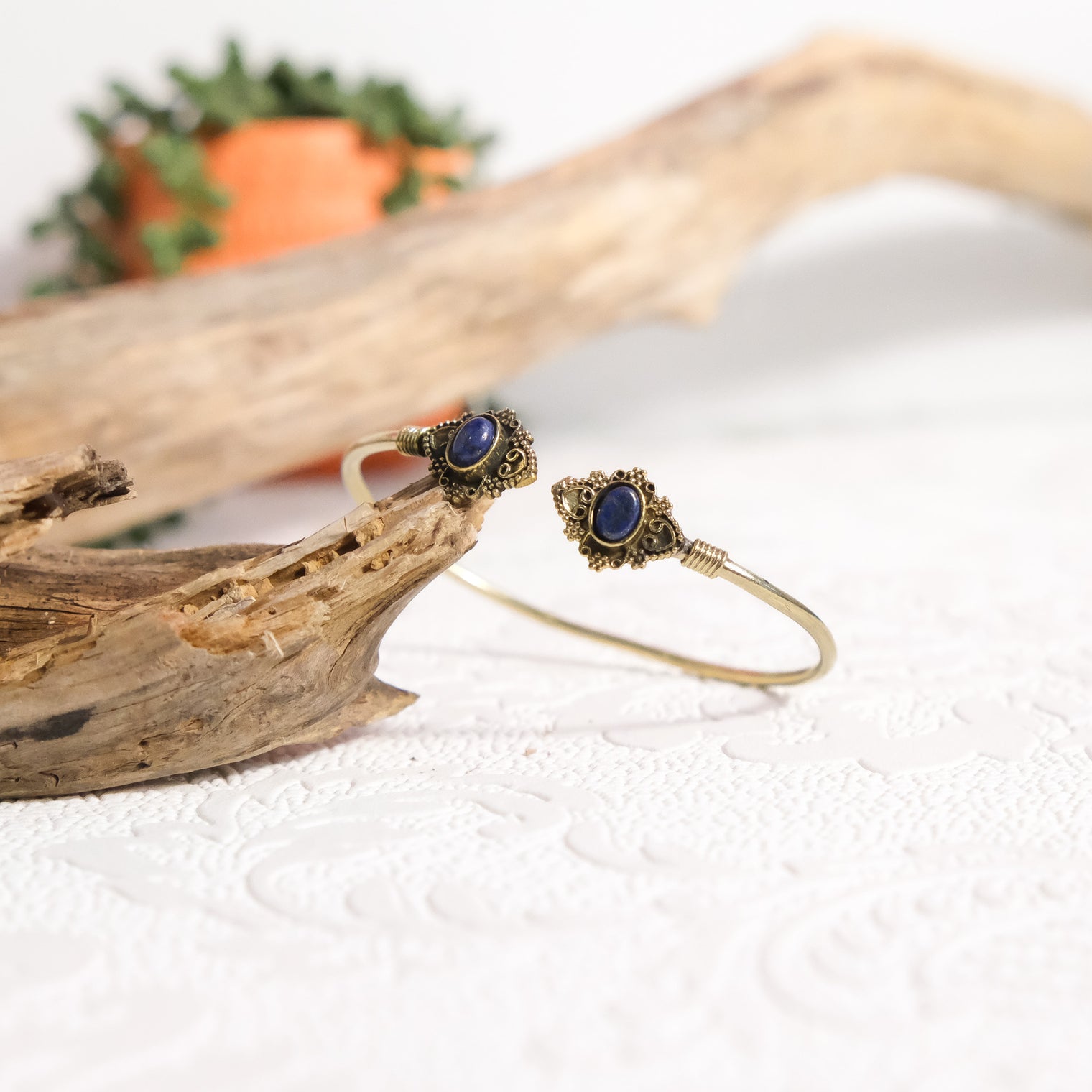 Mystic Lotus Gemstone Cuff Bracelet