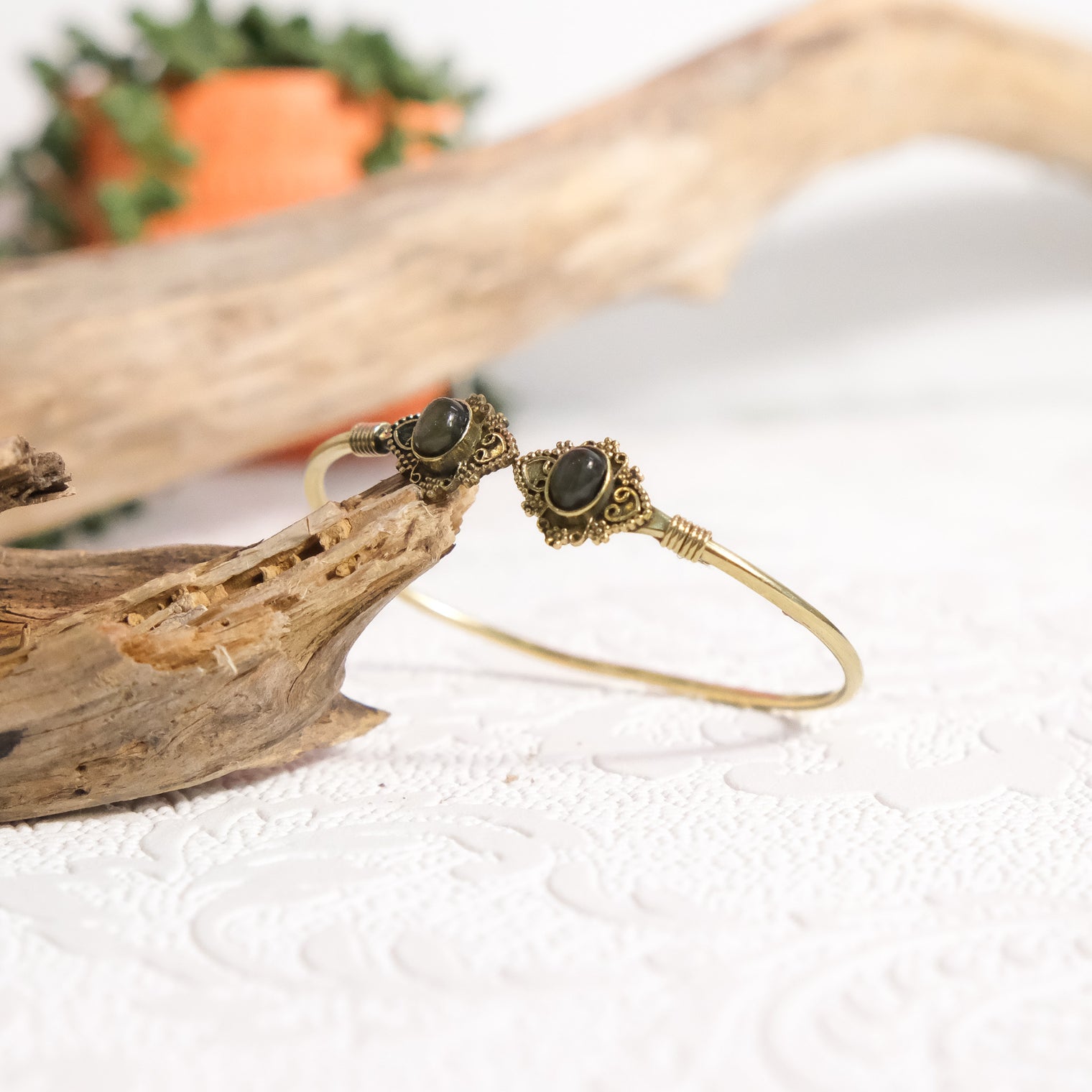Mystic Lotus Gemstone Cuff Bracelet