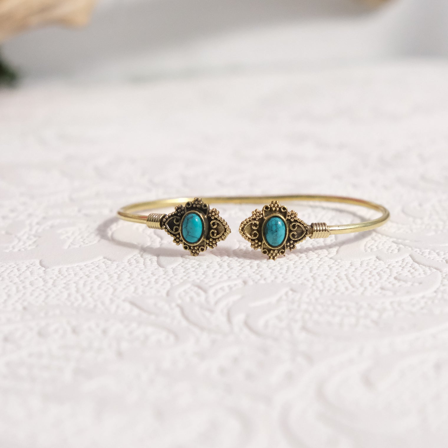 Mystic Lotus Gemstone Cuff Bracelet