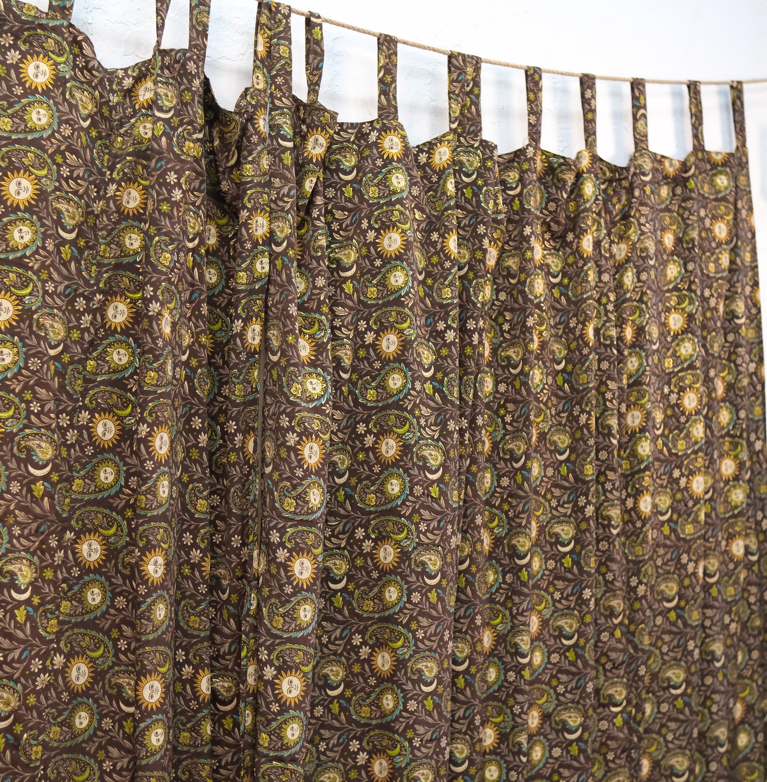 Paisley Floral Curtains with Sun Motifs & Gold Details
