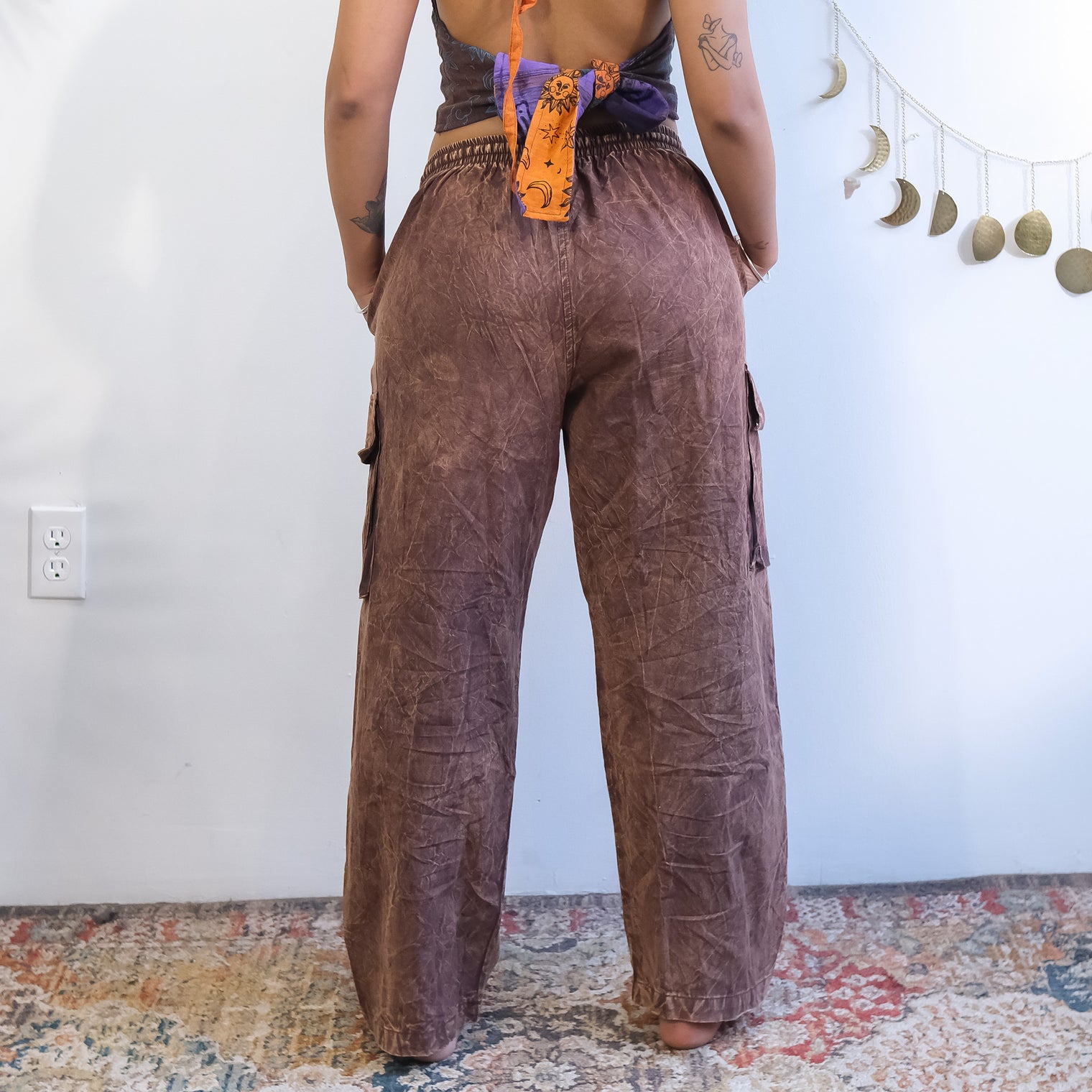 Stonewashed Cotton Cargo Utility Pants with Pockets