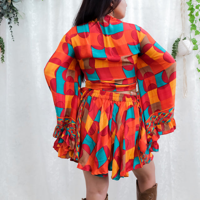 Bohemian Bliss Shorts with Ruffle Sleeve Top