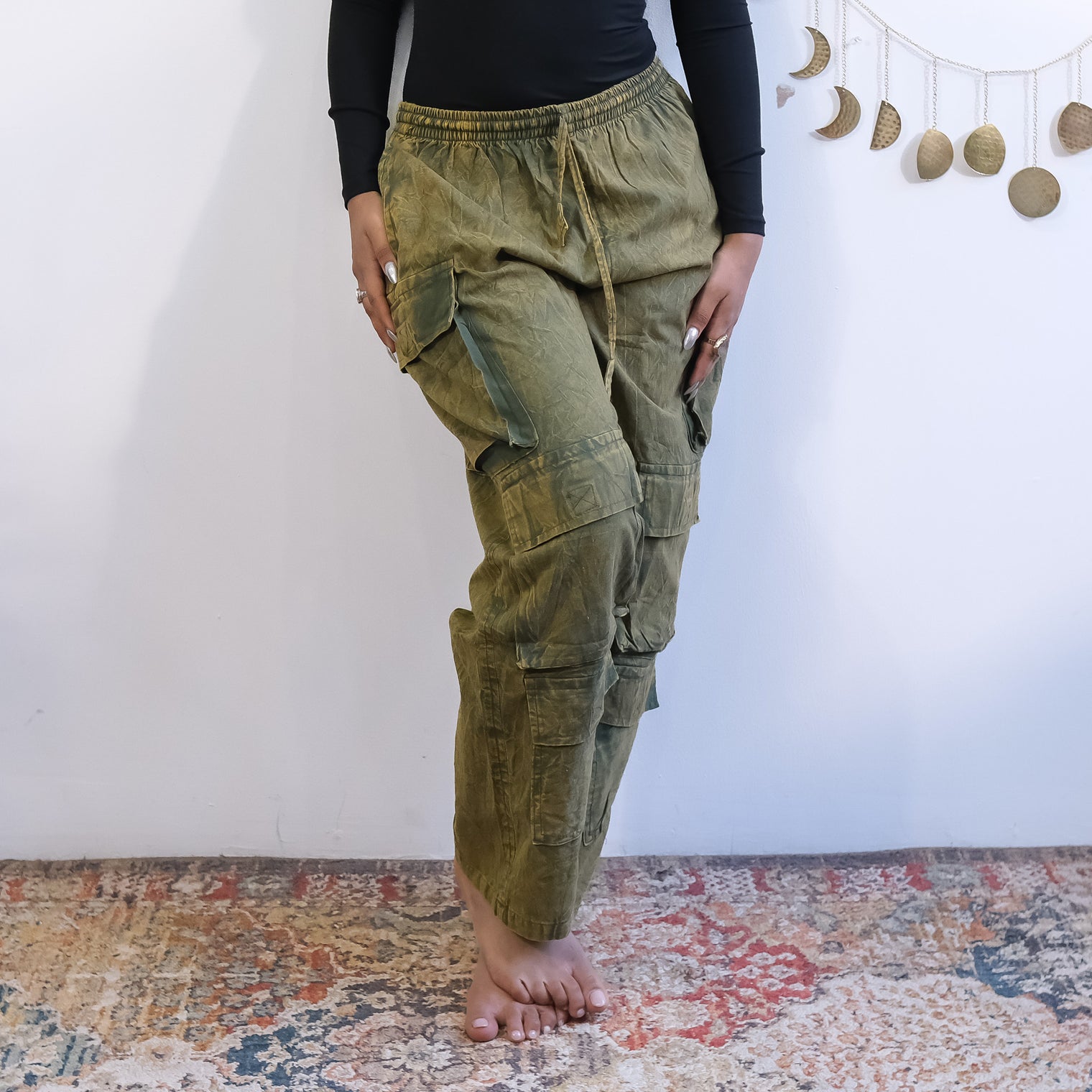 Stonewashed Cotton Cargo Utility Pants with Pockets