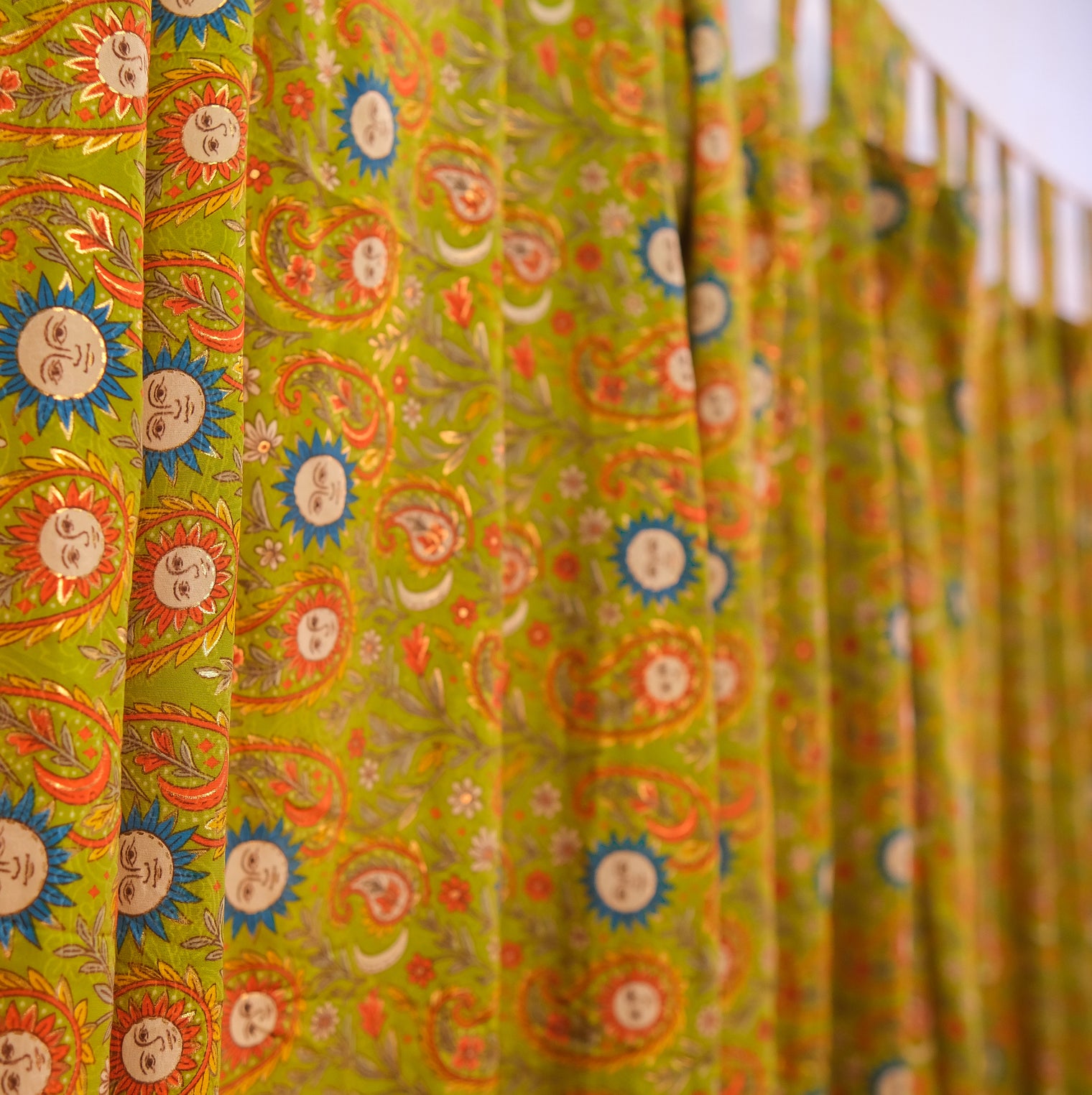 Paisley Floral Curtains with Sun Motifs & Gold Details