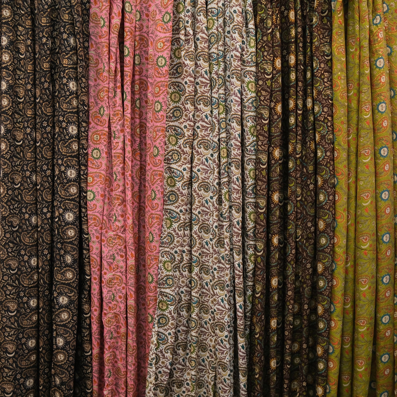 Paisley Floral Curtains with Sun Motifs & Gold Details