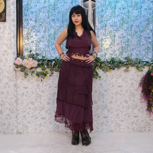 Boho Fairy Layered Festival Wrap Skirt Set with Halter Top