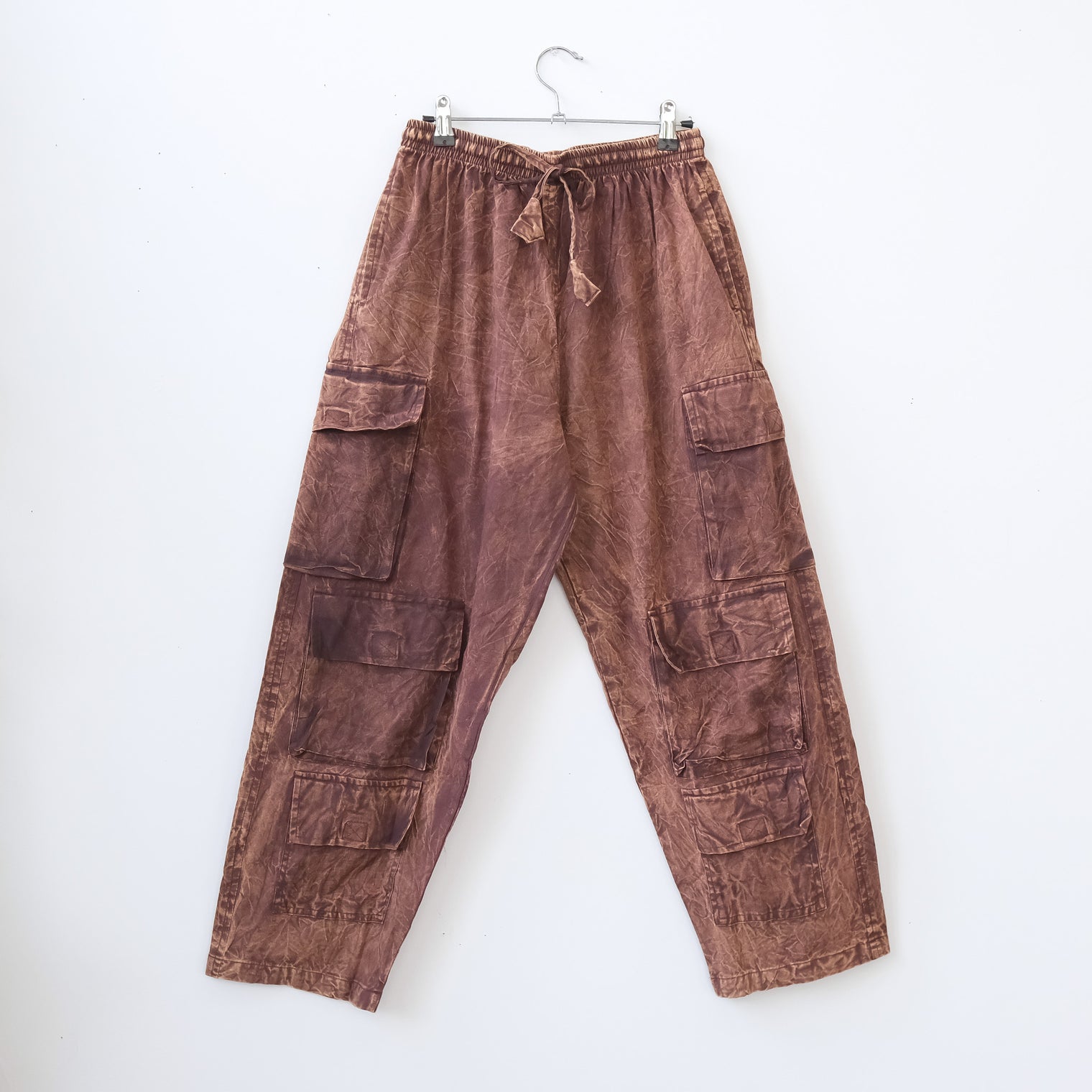 Stonewashed Cotton Cargo Utility Pants with Pockets