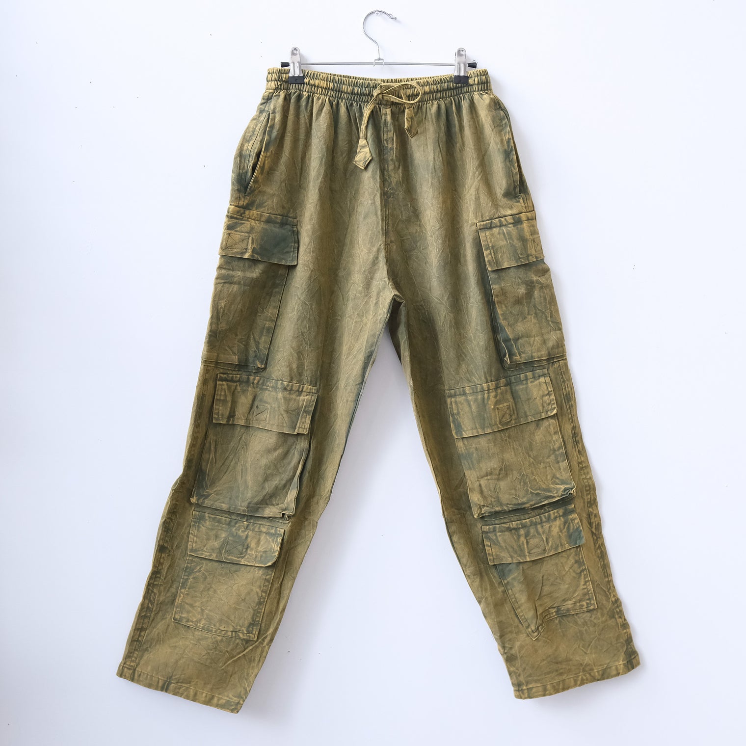 Stonewashed Cotton Cargo Utility Pants with Pockets