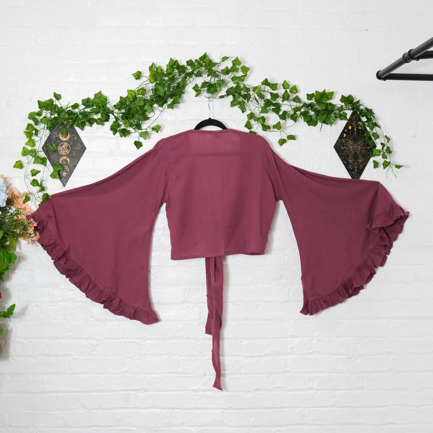 3 Way Flare Sleeve Cotton Wrap Top with Ruffle