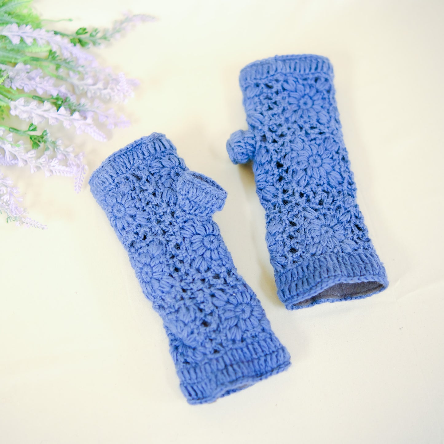 Hand Knit Crocheted Fleece Lined Hand Warmers