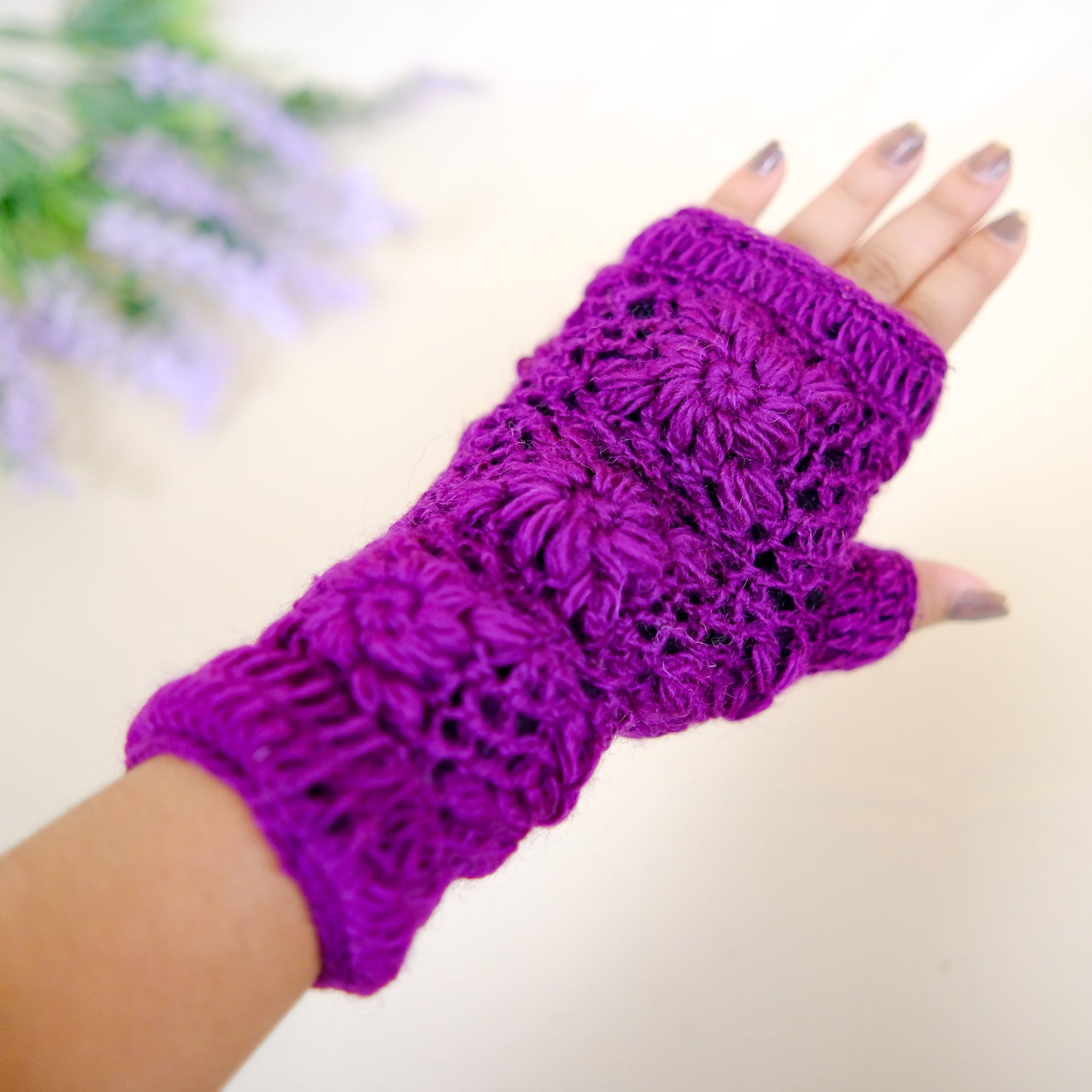 Hand Knit Crocheted Fleece Lined Hand Warmers