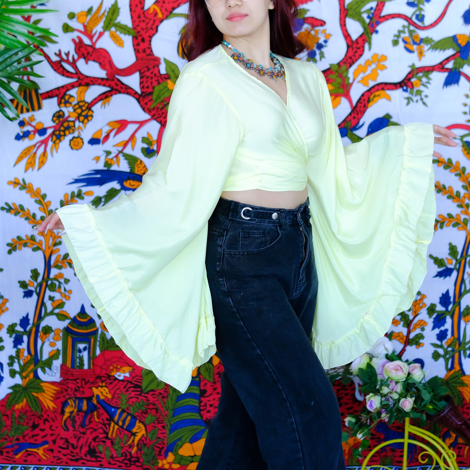 Mystic Meadow Ruffle Sleeve Wrap Top