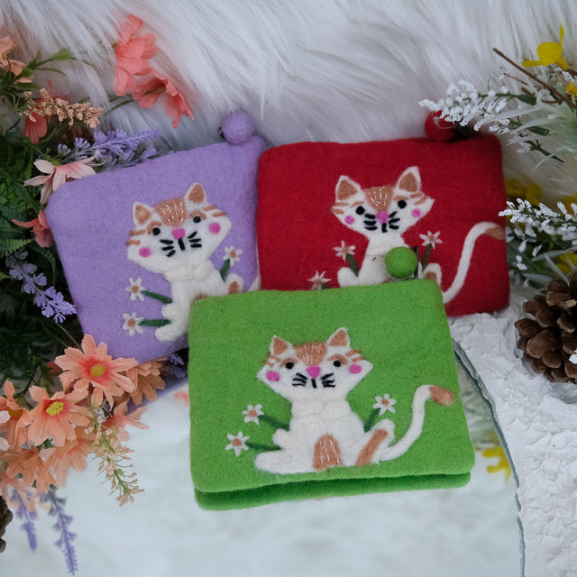Handmade Felted Cat Purse