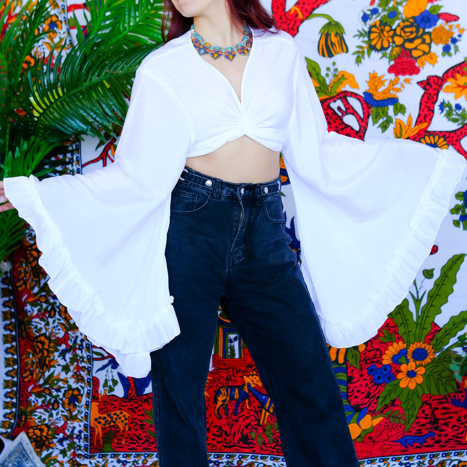 Mystic Meadow Ruffle Sleeve Wrap Top