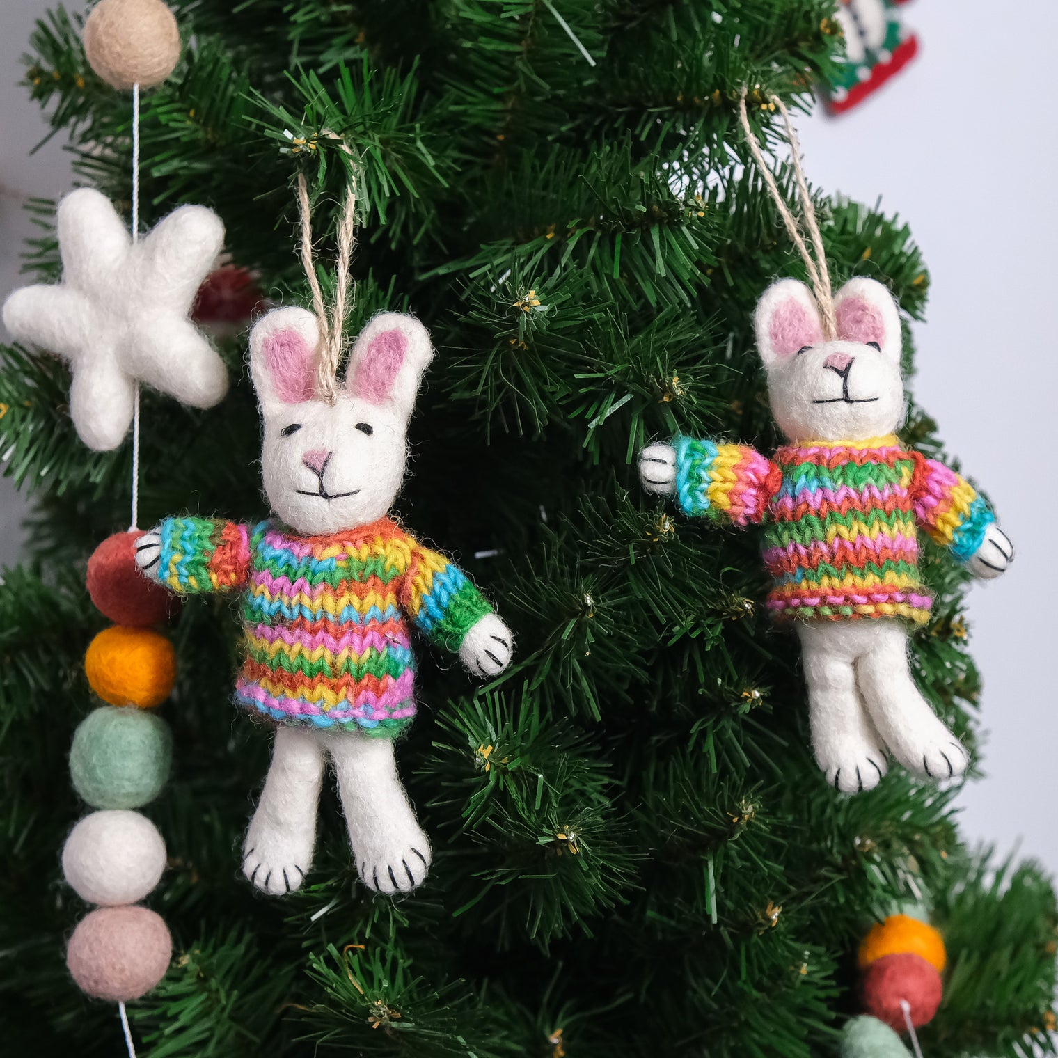 Felted Bunny with Knitted Sweater Ornaments