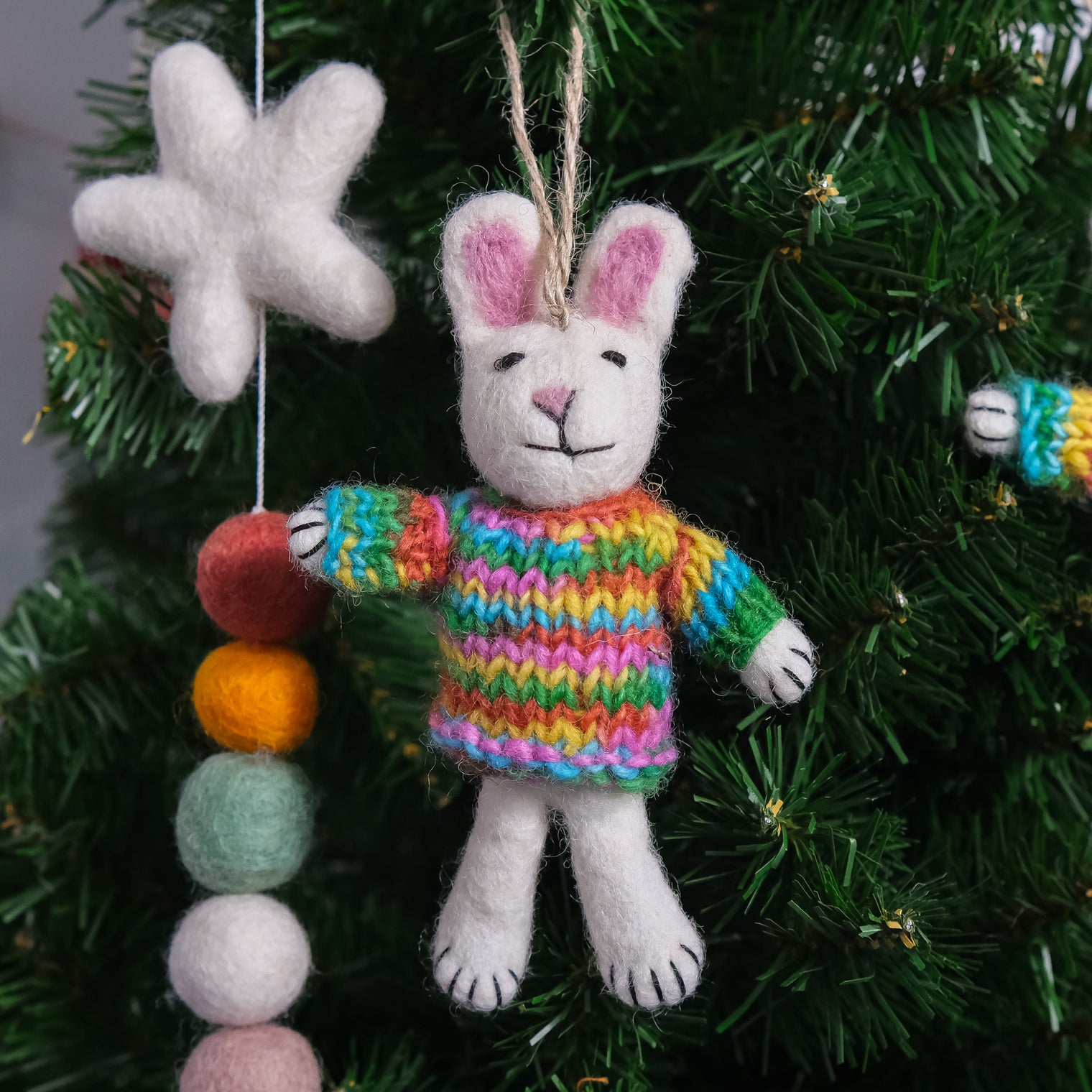 Felted Bunny with Knitted Sweater Ornaments