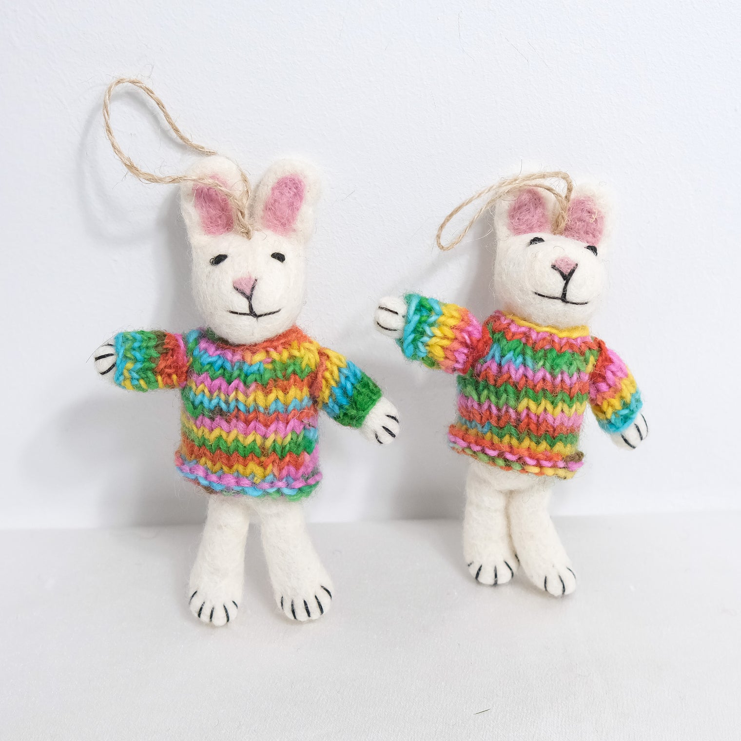 Felted Bunny with Knitted Sweater Ornaments