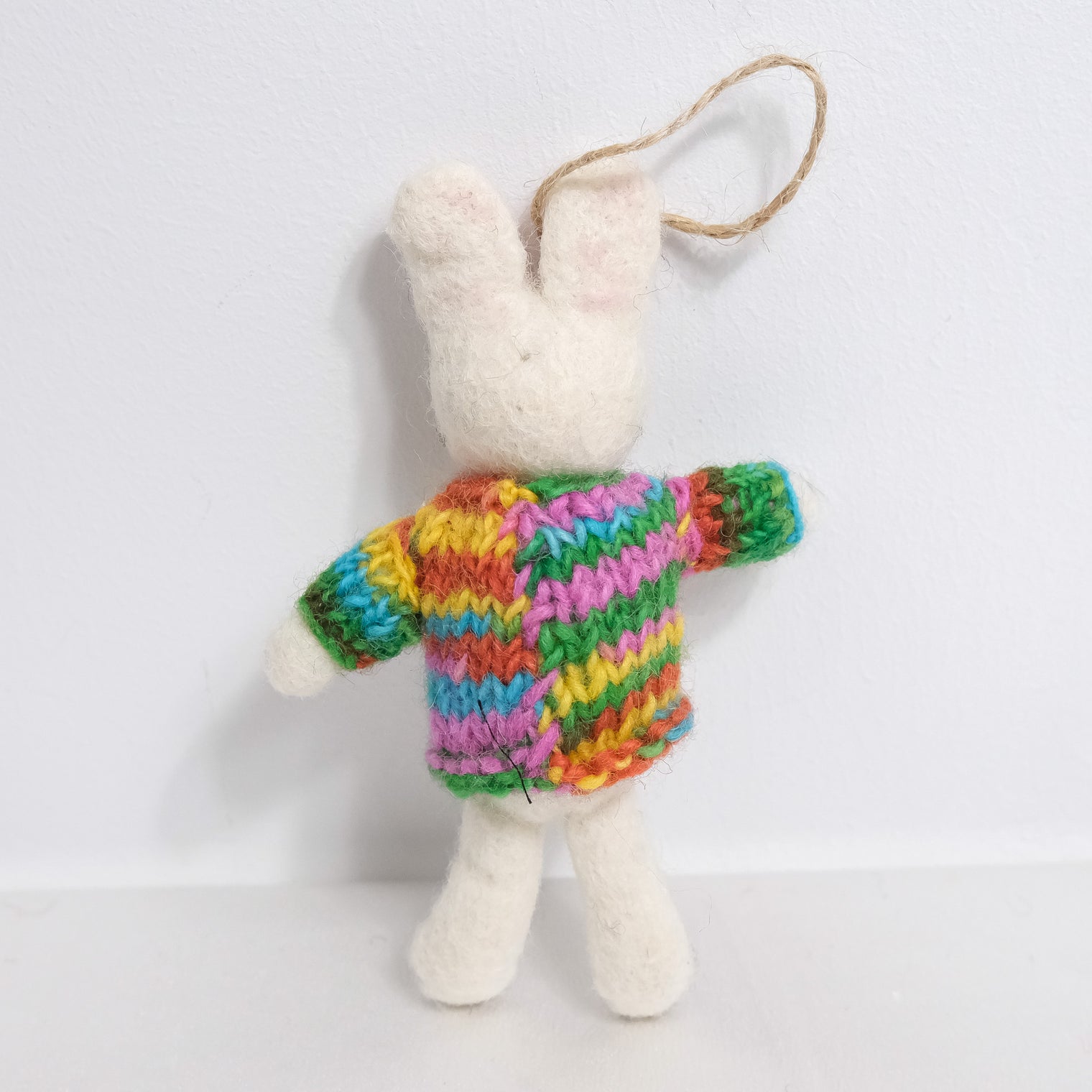 Felted Bunny with Knitted Sweater Ornaments