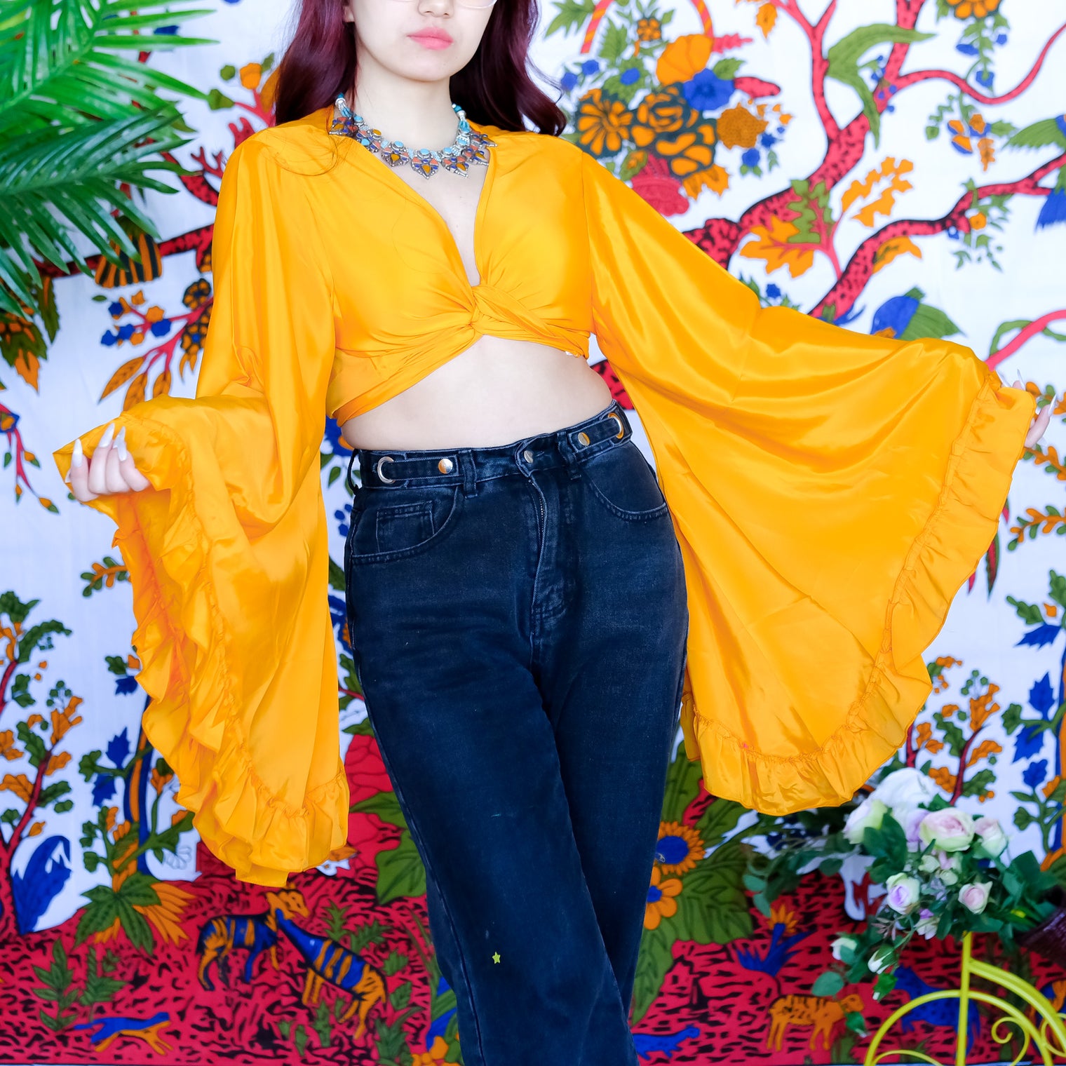 Mystic Meadow Ruffle Sleeve Wrap Top