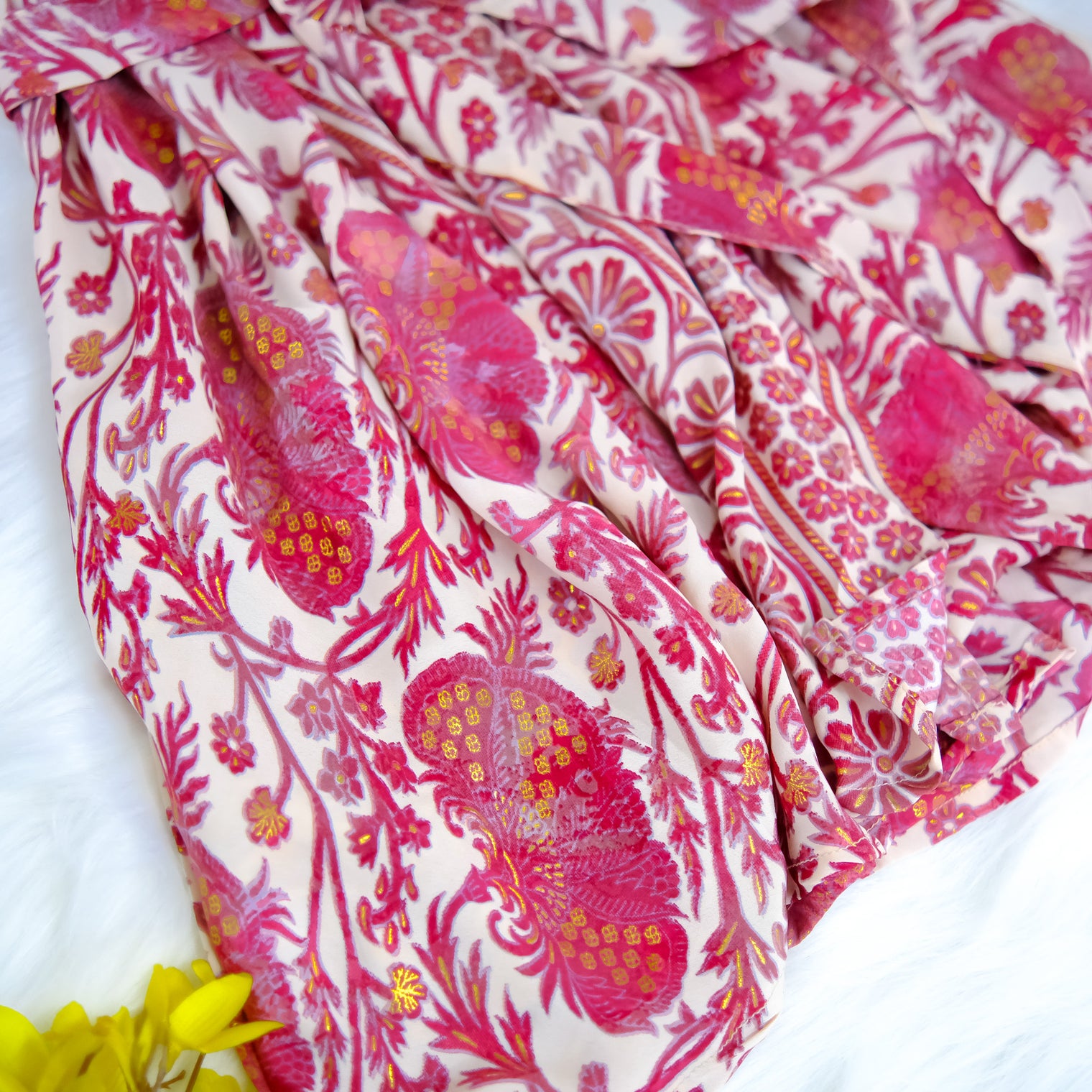 Recycled Boho Silk Short Kimono with Pockets