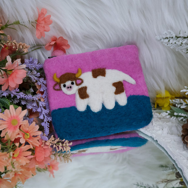 Handmade Felted Cow Purse
