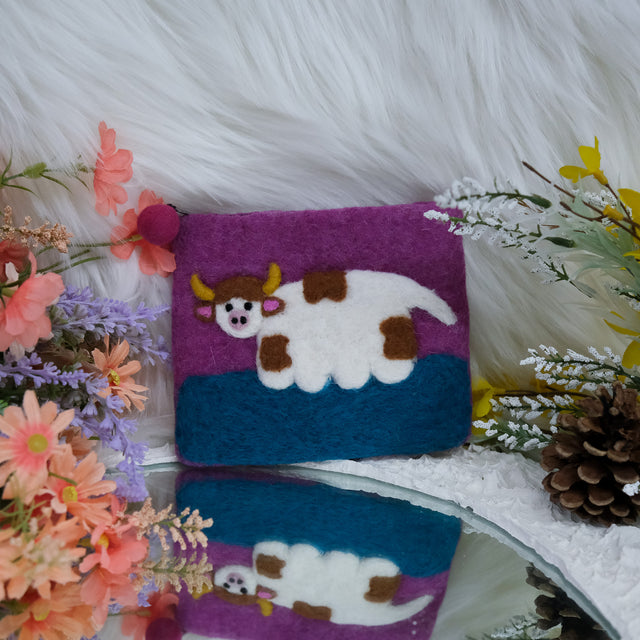 Handmade Felted Cow Purse