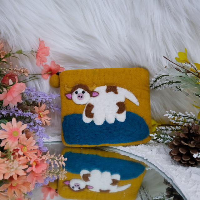 Handmade Felted Cow Purse