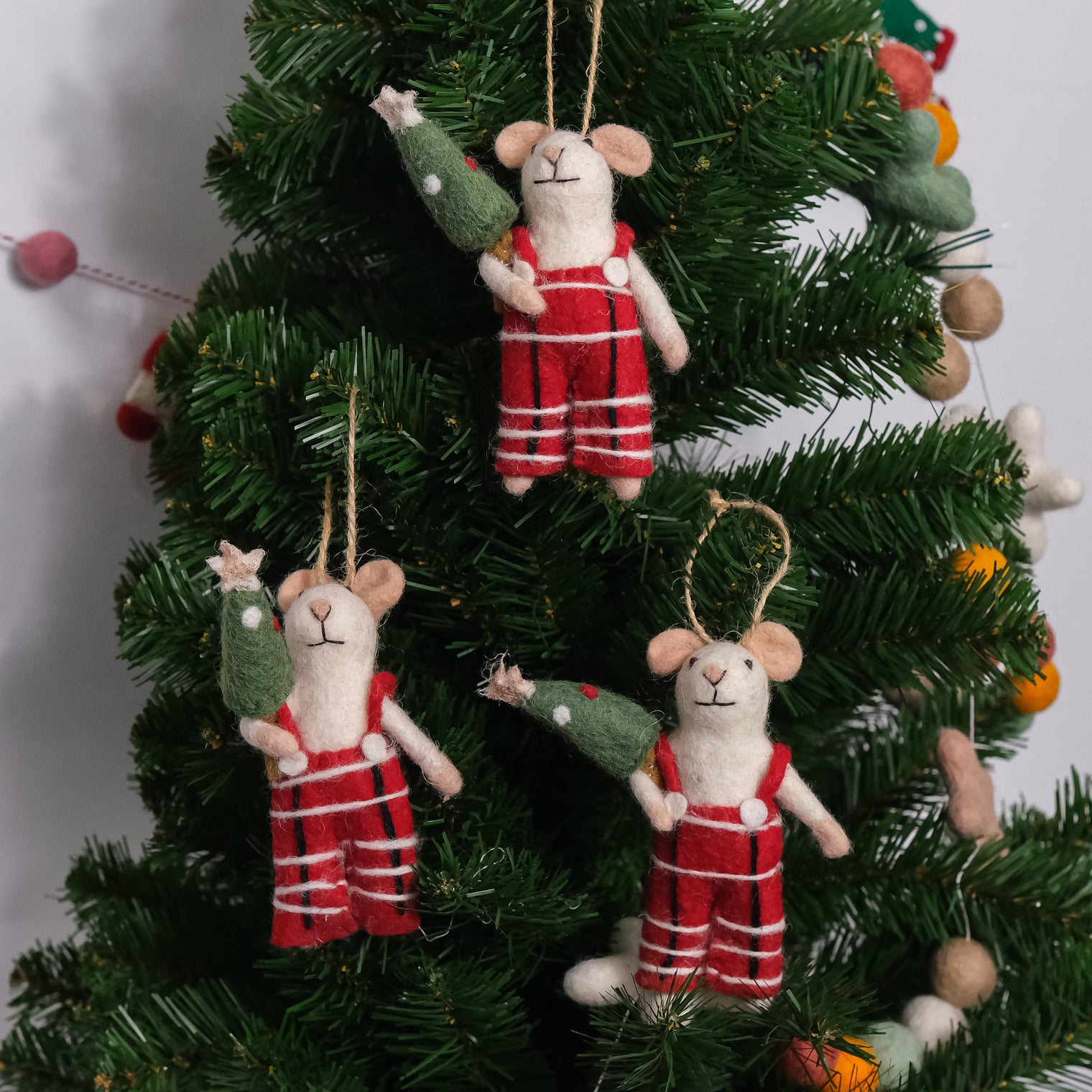 Handmade Felted Mouse Ornaments