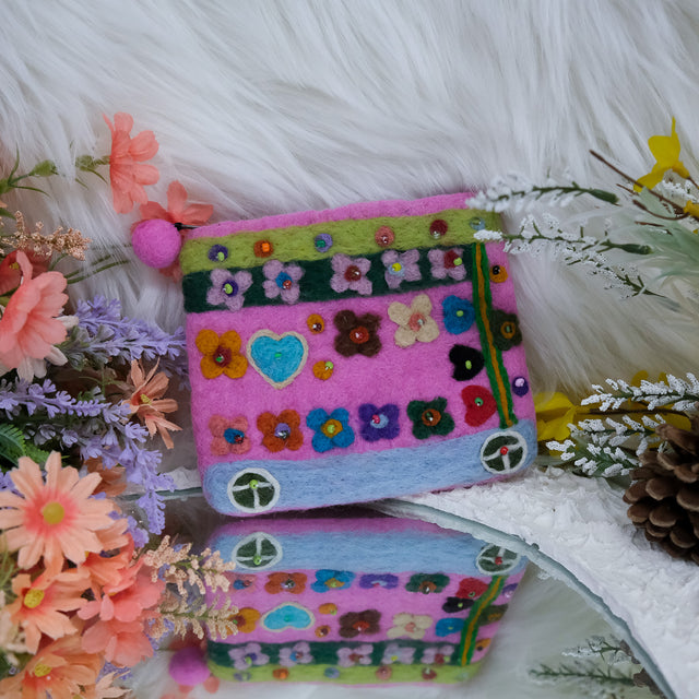 Handmade Needle Felted Flower Purse